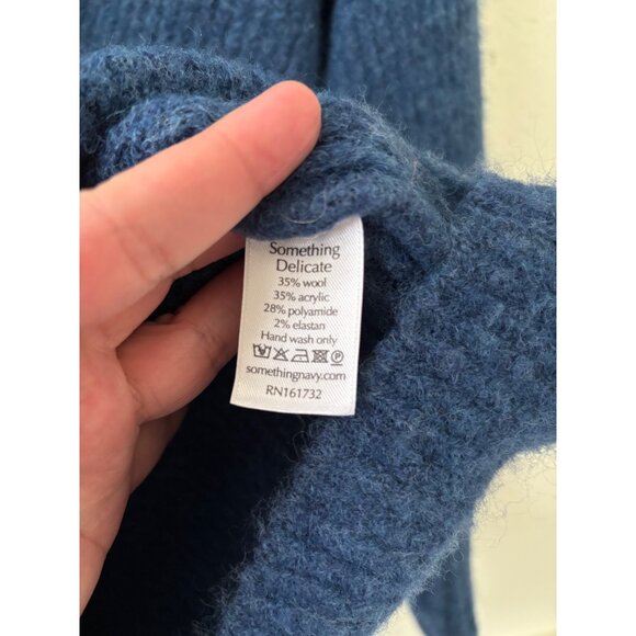 Something Navy Blue Wool Blend Fringe Turtle Neck Tunic Sweater Dress - Picture 10 of 15